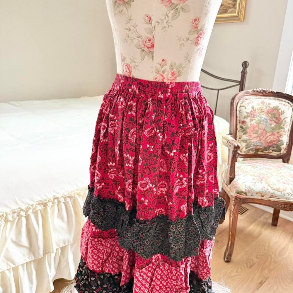 Boho Patchwork Skirt 90s Boho Patchwork Tiered Ma… - image 3